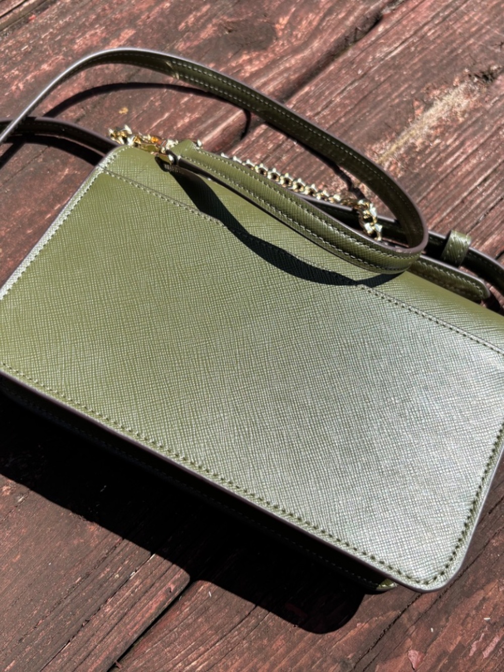 Kate Spade Madison Flap Crossbody Bag Army Green Leather Chain Purse - Picture 8 of 8